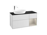Villeroy und Boch Finion Waschtischunterschrank F932HHMT 120cm, Abdeckplatte black matt, Regale sand matt lacquer, White matt lacquer