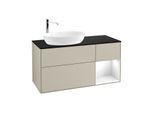 Villeroy und Boch Finion Waschtischunterschrank G932GFHH 120cm, Abdeckplatte black matt, Emotion, Regale Glossy white lacquer, Sand Matt Lacquer