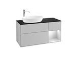 Villeroy und Boch Finion Waschtischunterschrank F932MTGJ 120cm, Abdeckplatte black matt, Regale White matt lacquer, Light grey matt