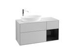 Villeroy und Boch Finion Waschtischunterschrank G931PHGJ 120cm, Abdeckplatte white matt, Emotion, Regale Glossy black lacquer, Light grey matt