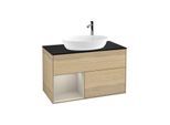 Villeroy und Boch Finion Waschtischunterschrank F892HHPC 100cm, Abdeckplatte black matt, Regale sand matt lacquer, Oak Veneer