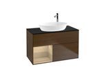 Villeroy und Boch Finion Waschtischunterschrank F892PCGN 100cm, Abdeckplatte black matt, Regale Oak Veneer, Walnut veneer