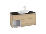 Villeroy und Boch Finion Waschtischunterschrank F942MTPC 120cm, Abdeckplatte black matt, Regale White matt lacquer, Oak Veneer