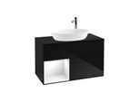 Villeroy und Boch Finion Waschtischunterschrank F892GFPH 100cm, Abdeckplatte black matt, Regale Glossy white lacquer, Glossy Black Lacquer