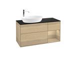 Villeroy und Boch Finion Waschtischunterschrank F932PCPC 120cm, Abdeckplatte black matt, Regale Oak Veneer, Oak Veneer
