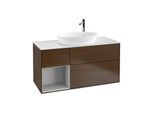Villeroy und Boch Finion Waschtischunterschrank F941GJGN 120cm, Abdeckplatte white matt, Regale Light grey matt lacquer, Walnut veneer