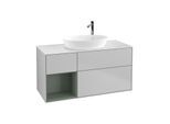 Villeroy und Boch Finion Waschtischunterschrank F941GMGJ 120cm, Abdeckplatte white matt, Regale Olive matt lacquer, Light grey matt