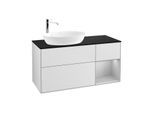 Villeroy und Boch Finion Waschtischunterschrank F932GJMT 120cm, Abdeckplatte black matt, Regale Light grey matt lacquer, White matt lacquer