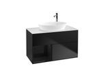 Villeroy und Boch Finion Waschtischunterschrank F891PHPD 100cm, Abdeckplatte white matt, Regale Glossy black lacquer, Black matt lacquer