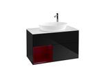 Villeroy und Boch Finion Waschtischunterschrank F891HBPH 100cm, Abdeckplatte white matt, Regale Peony matt lacquer, Glossy Black Lacquer