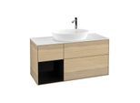 Villeroy und Boch Finion Waschtischunterschrank F941PHPC 120cm, Abdeckplatte white matt, Regale Glossy black lacquer, Oak Veneer