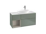 Villeroy und Boch Finion Waschtischunterschrank F941HHGM 120cm, Abdeckplatte white matt, Regale sand matt lacquer, Olive Matt Lacquer