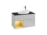 Villeroy und Boch Finion Waschtischunterschrank F892HFGJ 100cm, Abdeckplatte black matt, Regale Gold matt lacquer, Light grey matt