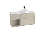 Villeroy und Boch Finion Waschtischunterschrank F941HHHH 120cm, Abdeckplatte white matt, Regale sand matt lacquer, Sand Matt Lacquer