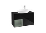 Villeroy und Boch Finion Waschtischunterschrank G892GMPH 100cm, Abdeckplatte black matt, Emotion, Regale Olive matt lacquer, Glossy Black Lacquer