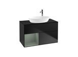 Villeroy und Boch Finion Waschtischunterschrank G892GMPD 100cm, Abdeckplatte black matt, Emotion, Regale Olive matt lacquer, Black matt lacquer