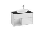 Villeroy und Boch Finion Waschtischunterschrank G892GJMT 100cm, Abdeckplatte black matt, Emotion, Regale Light grey matt lacquer, White matt lacquer