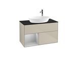 Villeroy und Boch Finion Waschtischunterschrank G892GJHH 100cm, Abdeckplatte black matt, Emotion, Regale Light grey matt lacquer, Sand Matt Lacquer