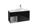 Villeroy und Boch Finion Waschtischunterschrank G941GJPH 120cm, Abdeckplatte white matt, Emotion, Regale Light grey matt lacquer, Glossy Black Lacquer