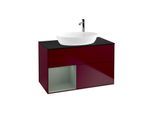 Villeroy und Boch Finion Waschtischunterschrank F892GMHB 100cm, Abdeckplatte black matt, Regale Olive matt lacquer, Peony Matt