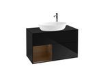 Villeroy und Boch Finion Waschtischunterschrank G892GNPH 100cm, Abdeckplatte black matt, Emotion, Regale Walnut Veneer, Glossy Black Lacquer