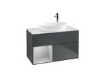 Villeroy und Boch Finion Waschtischunterschrank F891GJHG 100cm, Abdeckplatte white matt, Regale Light grey matt lacquer, Midnight Blue Matt Lacquer