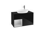 Villeroy und Boch Finion Waschtischunterschrank G892GJPH 100cm, Abdeckplatte black matt, Emotion, Regale Light grey matt lacquer, Glossy Black Lacquer