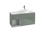 Villeroy und Boch Finion Waschtischunterschrank G941GJGM 120cm, Abdeckplatte white matt, Emotion, Regale Light grey matt lacquer, Olive Matt Lacquer