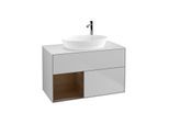 Villeroy und Boch Finion Waschtischunterschrank G891GNGJ 100cm, Abdeckplatte white matt, Emotion, Regale Walnut Veneer, Light grey matt