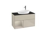 Villeroy und Boch Finion Waschtischunterschrank G892HHHH 100cm, Abdeckplatte black matt, Emotion, Regale sand matt lacquer, Sand Matt Lacquer