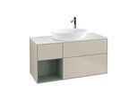 Villeroy und Boch Finion Waschtischunterschrank G941GMHH 120cm, Abdeckplatte white matt, Emotion, Regale Olive matt lacquer, Sand Matt Lacquer