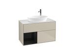 Villeroy und Boch Finion Waschtischunterschrank G891PHHH 100cm, Abdeckplatte white matt, Emotion, Regale Glossy black lacquer, Sand Matt Lacquer