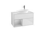 Villeroy und Boch Finion Waschtischunterschrank F891GJMT 100cm, Abdeckplatte white matt, Regale Light grey matt lacquer, White matt lacquer