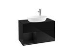 Villeroy und Boch Finion Waschtischunterschrank F892PDPH 100cm, Abdeckplatte black matt, Regale Black matt lacquer, Glossy Black Lacquer