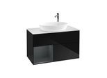 Villeroy und Boch Finion Waschtischunterschrank F891HGPH 100cm, Abdeckplatte white matt, Regale Midnight matt lacquer, Glossy Black Lacquer