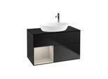 Villeroy und Boch Finion Waschtischunterschrank F892HHPD 100cm, Abdeckplatte black matt, Regale sand matt lacquer, Black matt lacquer