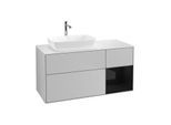 Villeroy und Boch Finion Waschtischunterschrank G811PHGJ 120cm, Abdeckplatte white matt, Emotion, Regale Glossy black lacquer, Light grey matt