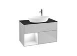 Villeroy und Boch Finion Waschtischunterschrank F892GFGJ 100cm, Abdeckplatte black matt, Regale Glossy white lacquer, Light grey matt
