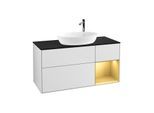 Villeroy und Boch Finion Waschtischunterschrank G952HFMT 120cm, Abdeckplatte black matt, Emotion, Regale Gold matt lacquer, White matt lacquer