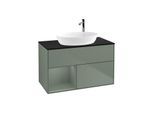 Villeroy und Boch Finion Waschtischunterschrank G892GMGM 100cm, Abdeckplatte black matt, Emotion, Regale Olive matt lacquer, Olive Matt Lacquer
