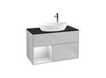 Villeroy und Boch Finion Waschtischunterschrank G892MTGJ 100cm, Abdeckplatte black matt, Emotion, Regale White matt lacquer, Light grey matt