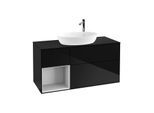 Villeroy und Boch Finion Waschtischunterschrank G942MTPH 120cm, Abdeckplatte black matt, Emotion, Regale White matt lacquer, Glossy Black Lacquer