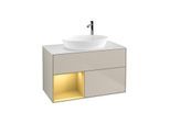 Villeroy und Boch Finion Waschtischunterschrank G891HFHH 100cm, Abdeckplatte white matt, Emotion, Regale Gold matt lacquer, Sand Matt Lacquer