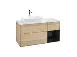 Villeroy und Boch Finion Waschtischunterschrank G811PHPC 120cm, Abdeckplatte white matt, Emotion, Regale Glossy black lacquer, Oak Veneer