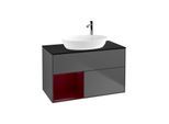 Villeroy und Boch Finion Waschtischunterschrank F892HBGK 100cm, Abdeckplatte black matt, Regale Peony matt lacquer, Anthracite matt