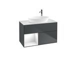 Villeroy und Boch Finion Waschtischunterschrank G891GFHG 100cm, Abdeckplatte white matt, Emotion, Regale Glossy white lacquer, Midnight Blue Matt Lacquer