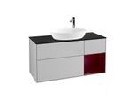 Villeroy und Boch Finion Waschtischunterschrank F952HBGJ 120cm, Abdeckplatte black matt, Regale Peony matt lacquer, Light grey matt