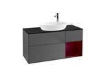 Villeroy und Boch Finion Waschtischunterschrank F952HBGK 120cm, Abdeckplatte black matt, Regale Peony matt lacquer, Anthracite matt