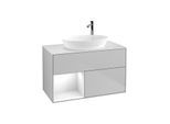 Villeroy und Boch Finion Waschtischunterschrank G891GFGJ 100cm, Abdeckplatte white matt, Emotion, Regale Glossy white lacquer, Light grey matt