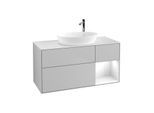 Villeroy und Boch Finion Waschtischunterschrank F951GFGJ 120cm, Abdeckplatte white matt, Regale Glossy white lacquer, Light grey matt
